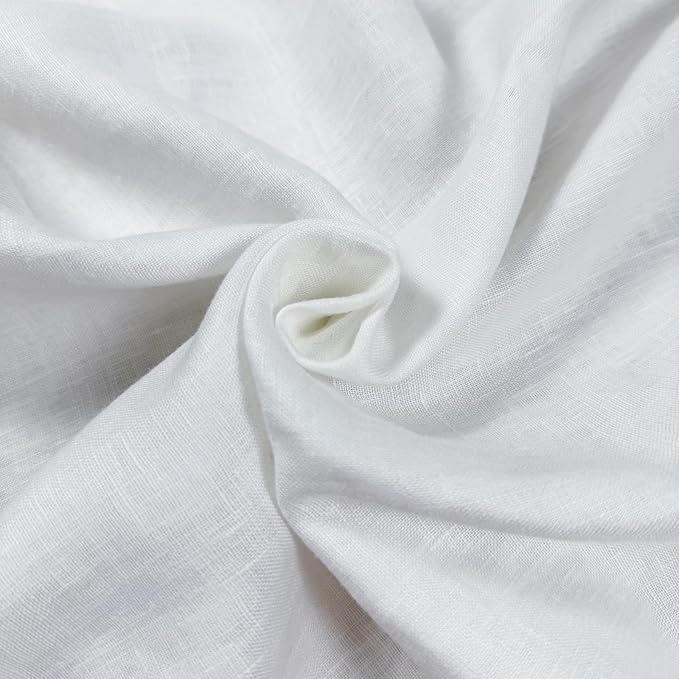 100% Pure Linen Kitchen Towel Set, Includes 2 Towels, 20" x 27", Handcrafted with Hanging Loop and Fringe Design (White)