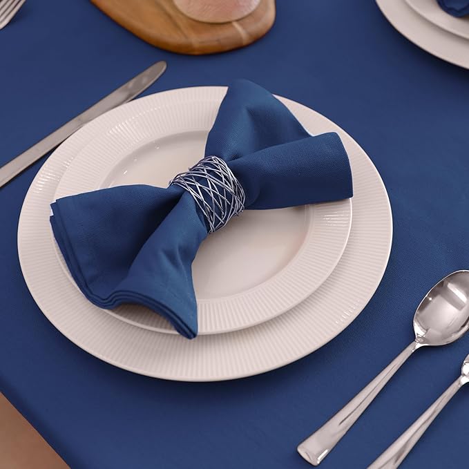 Encasa XO Cobalt Blue Cloth Napkins Set of 6, 17"x17" | Solid Color Cotton Dinner Napkins | Washable & Reusable Wedding Napkins for Holiday Dinners, Party, & Everyday Table Decor