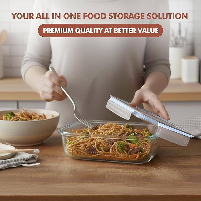 Razab 16 Pc (Set of 8) 30 Oz Glass Meal Prep Containers with Lids, Airtight Large Glass Food Storage Containers, Reusable Leak Proof BPA Free, Freezer to Oven and Dishwasher Safe
