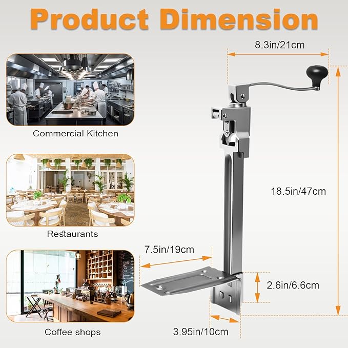 Commercial Can Opener Heavy Duty, Manual Tabletop Can Opener with 2 Blades and Plated Steel Base, Industrial Cans Opener Fits Big 10 Cans Up to 11" Tall for Restaurants/Hotels/Bars