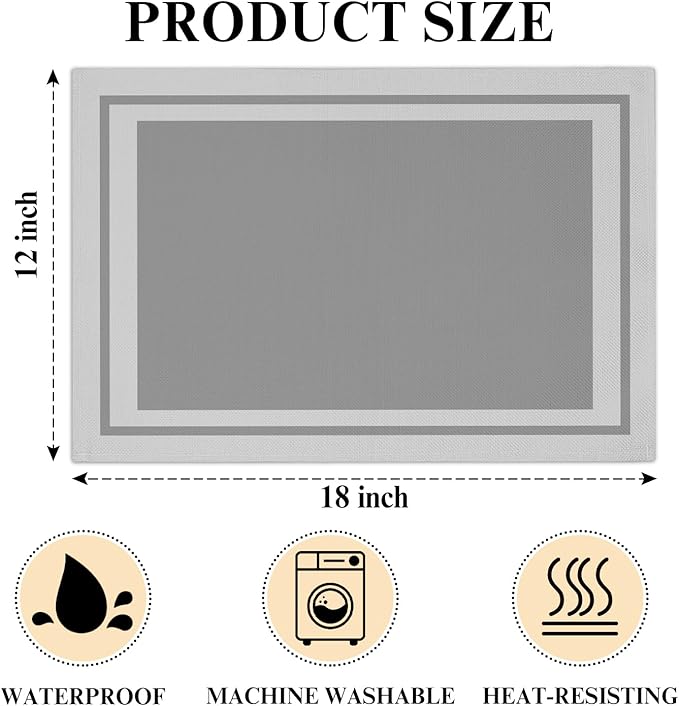 Gray Cotton Linen Placemats Set of 4, 12x18 Table Mat for Family Dinners Wedding Parties Restaurant Kitchen Decoration, Waterproof Washable Heat Resistant Place Mats -a22