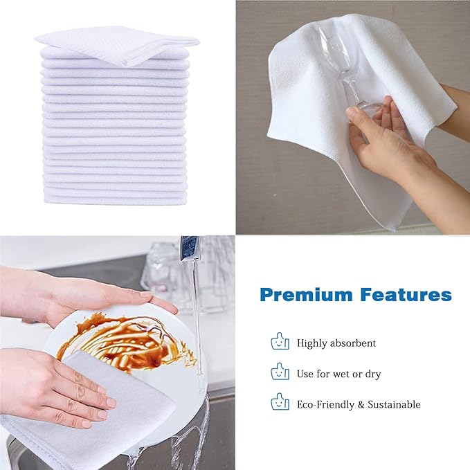 SINLAND Microfiber Dish Cloth Washing Cloths for Dishes Best Kitchen Cloths Cleaning Cloths Wash Cloth for Kitchen Poly Scour Side 12Inchx12Inch 20 Pack