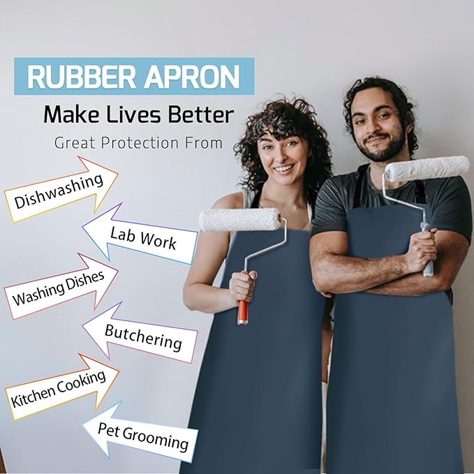 Homsolver 2 Pack Waterproof Rubber Aprons, Heavy Duty Butcher for Men, Chemical Vinyl Plastic Aprons for Dishwashing