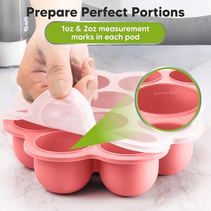 KeaBabies Silicone Food Freezer Trays with Lid, 2oz x 10 Pods Baby Food Storage Containers, Easy Puree Meal Prep, Breast Milk Silicone Freezer Molds, Dishwasher, Microwave Safe, BPA-Free (Blossom)
