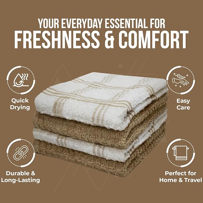 DAN RIVER Premium Dish Cloth 100% Cotton 12 X 12 Inches |Pack of 8|-Ultra Soft Tea Towels-Highly Absorbent Kitchen Rags-Terry Dishcloth for Kitchen and Household Cleaning |Tan|