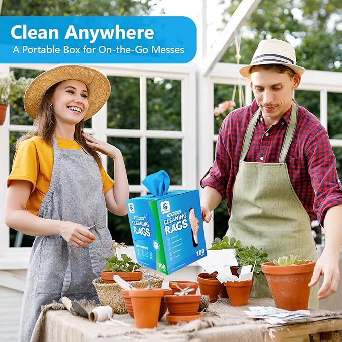 GLIMGLINT Shop Towels, 100 Pack Blue Reusable Paper Towels, Lint-Free, Ultra Absorbent Microfiber Towels for Home, Kitchen, Car, Garage or Shop, Cleaning Rags, 11" x 9"
