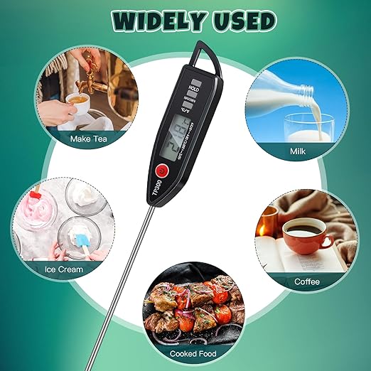 Copkim 3 Pcs Instant Read Meat Thermometer with Long Probe 9.65 Inch Kitchen Cooking Food Candy Waterproof Digital Thermometer for BBQ Water Milk Yogurt Liquid (Pointed,Black)