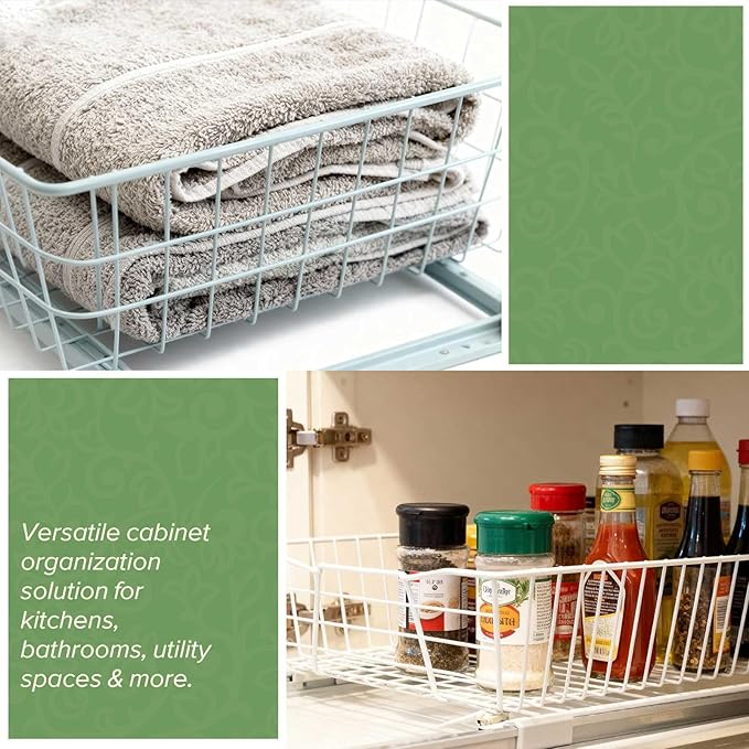 1 Tier Pull Out Pot and Pan Organizer,(14" W x 21" D) Pull Out Cabinet Organizer for Closet and Shower Items Organization, Individual Pull Out Cabinet Organizer (14" W x 21" D (1 Tier))