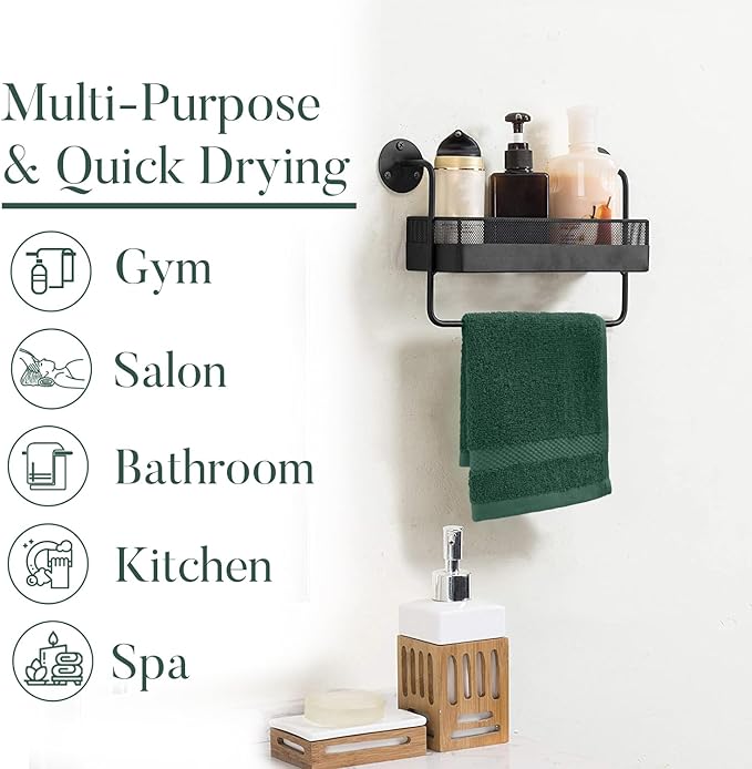 DAN RIVER 12-Pack Premium 100% Cotton Huntergreen Face Towels for Bathroom - Reusable Face Wash Cloths for Showering 12x12 Inches - 550 GSM Super Soft & Absorbent Luxury WashCloths for Body, Spa & Gym