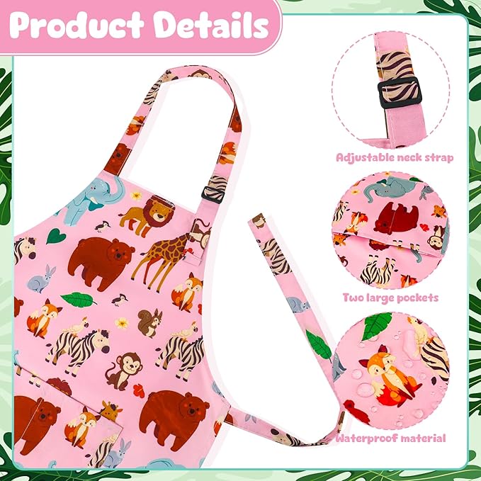 2 Pack Kids Apron, Cute Cooking Aprons, Waterproof Art Apron with Pockets, Toddler Painting Artist Apron Adjustable
