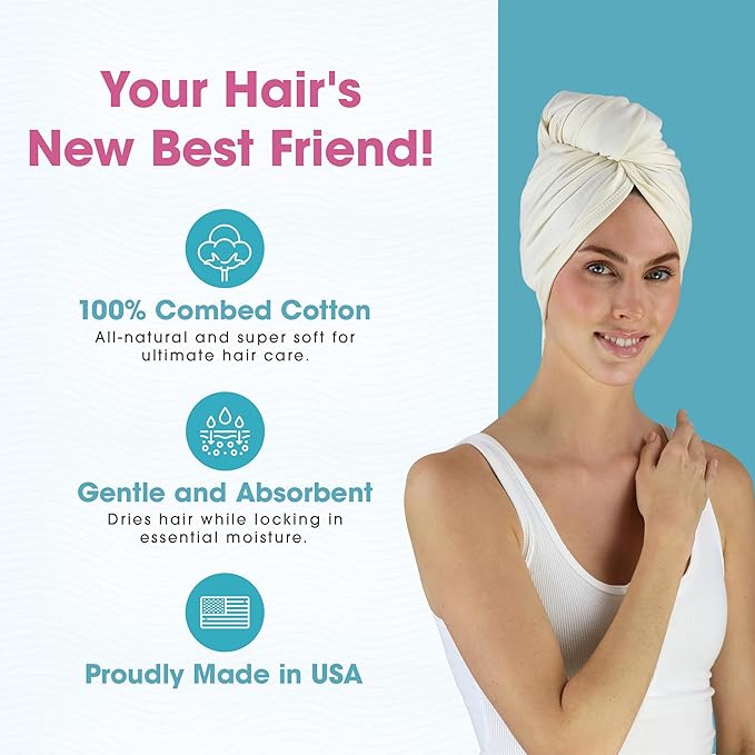 Hair RePear The Ultimate Hair Towel – Generous 29" x 45" Premium Cotton Hair Towel, Anti-Frizz Microfiber Alternative, Reduces Breakage, Gentle Fast Drying, No-Slip Fit, Natural Greige