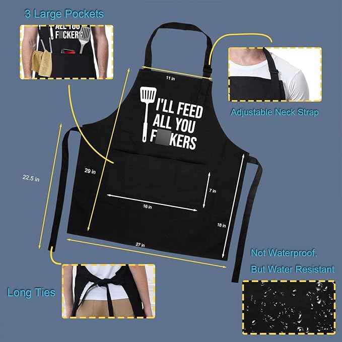 Miracu Funny Cooking Aprons for Men Women, Funny Dad Gifts for Mens Father, Mom - Mothers, Fathers Day, Birthday Gifts for Daddy Step Brother Boyfriend Husband, Cool BBQ Grilling Kitchen Chef Apron
