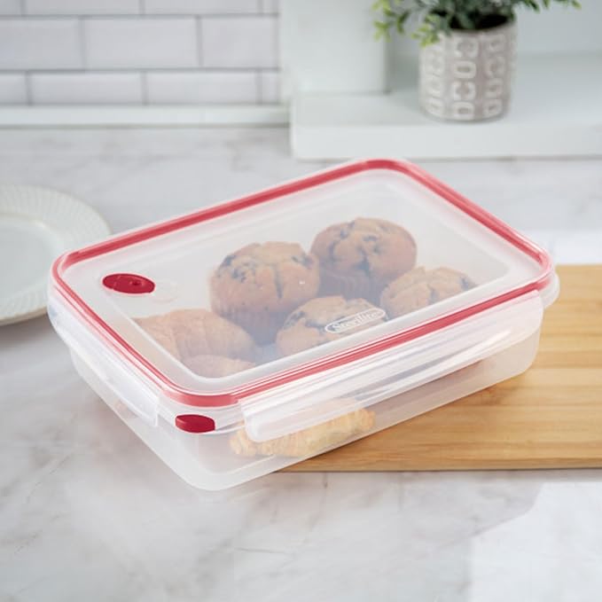 Sterilite Ultra-Seal 16 Cup Rectangle, Airtight Food Storage Container, Latching Lid, Microwave and Dishwasher Safe, Clear With Blue Gasket, 12-Pack