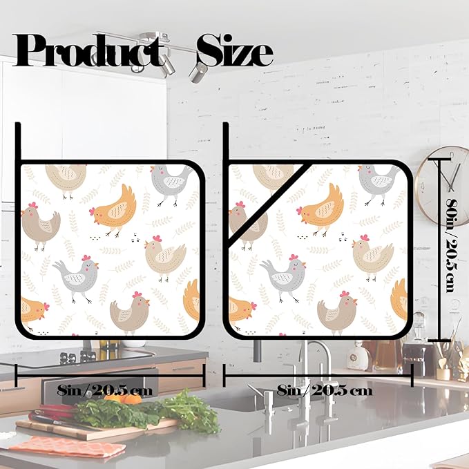 Cartoon Rooster Pot Holders Set of 2,Kitchen Heat Resistant Potholders for Microwave Cooking Baking Oven and BBQ Gifts for Women