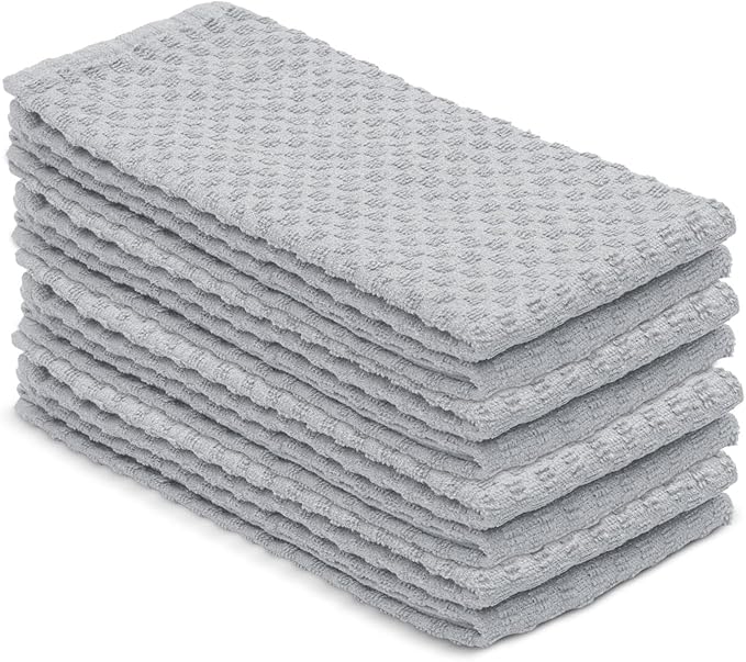 DG Collections Premium Dish Towels for Kitchen, 8 Pack, 15x25 Inch - 100% Cotton Kitchen Towels with Hanging Loop, Highly Absorbent, 400 GSM Bar Mop Cleaning Towels - Ash Grey