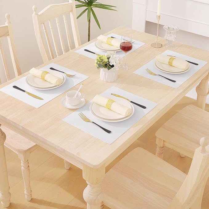 Homaxy Faux Leather Heat Resistant Placemats for Dining Table Set of 6, Waterproof Wipeable Washable PU Table Mats, Easy to Clean Anti-Slip Place Mats, 11.8 x 17 Inch, White