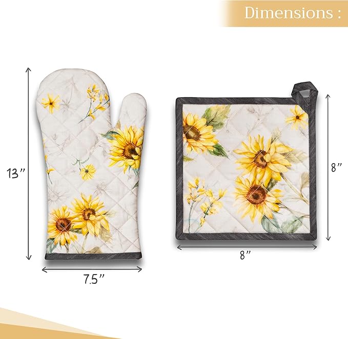 Maison d' Hermine 100% Cotton Oven Mitt & Pot Holder Set (7.5"x13" & 8"x8") Heat Resistant BBQ Cooking Gloves with Loop Baking Grilling Kitchen Gifts for Mothers Day Spring/Summer (Candice)
