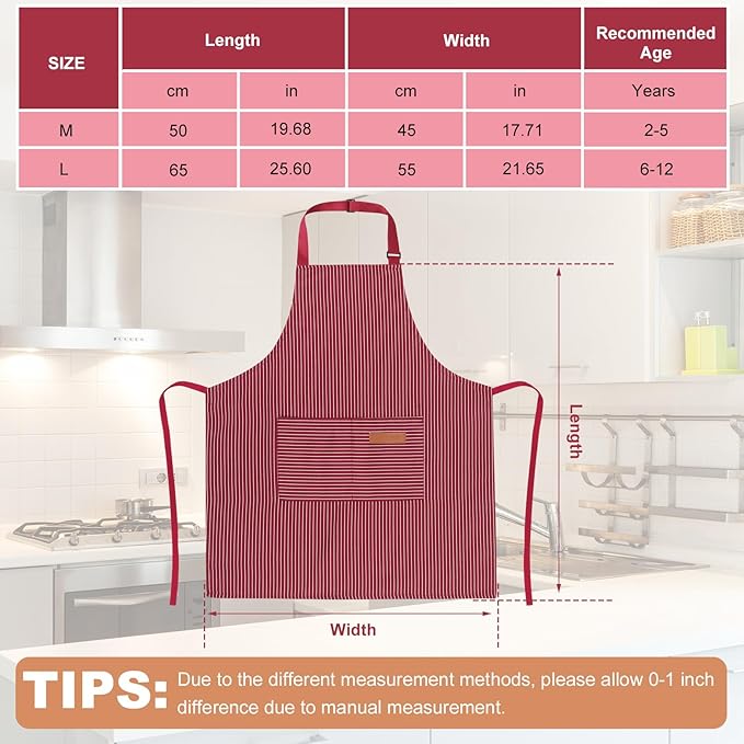 2 Pack Stripes Kids Apron, Kids Cooking Aprons with 2 Pockets, Cute Aprons for Cooking for Boys and Girls