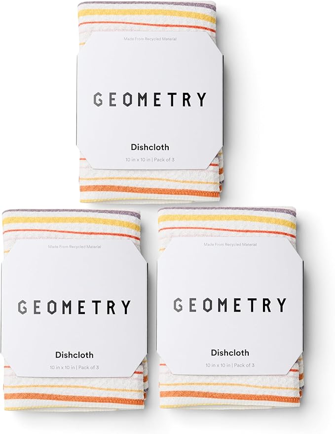 GEOMETRY Kitchen Dish Cloths - Quick Dry Dishcloths for Kitchen - Premium Dish Rags with Geoweave - 3-Pack Set Stripe Season