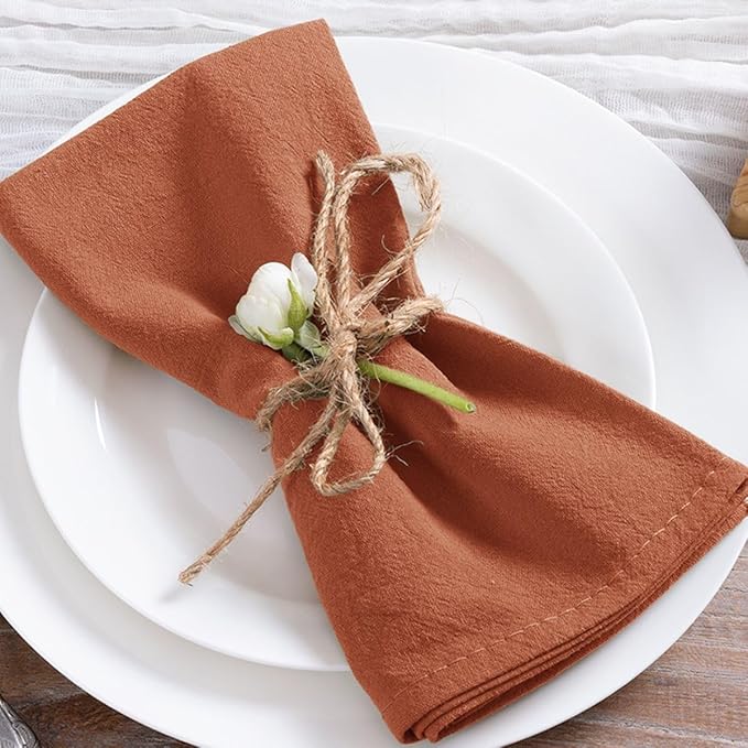 MLMC 4 Pack Terracotta Cloth Napkins Rustic Washable Napkins Set of 4 17"x17" Burnt Orange Reusable Dinner Napkins Cloth for Wedding Bridal Shower Party Picnic Dinning Table Decor