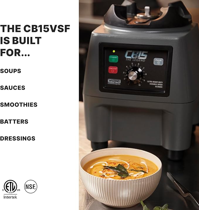 Waring Commercial Heavy Duty Blender, 3.75 HP Variable Speed with 1-Gallon Stainless Steel Jar & Spigot for Smoothies, Soups & Sauces, CB15VSF