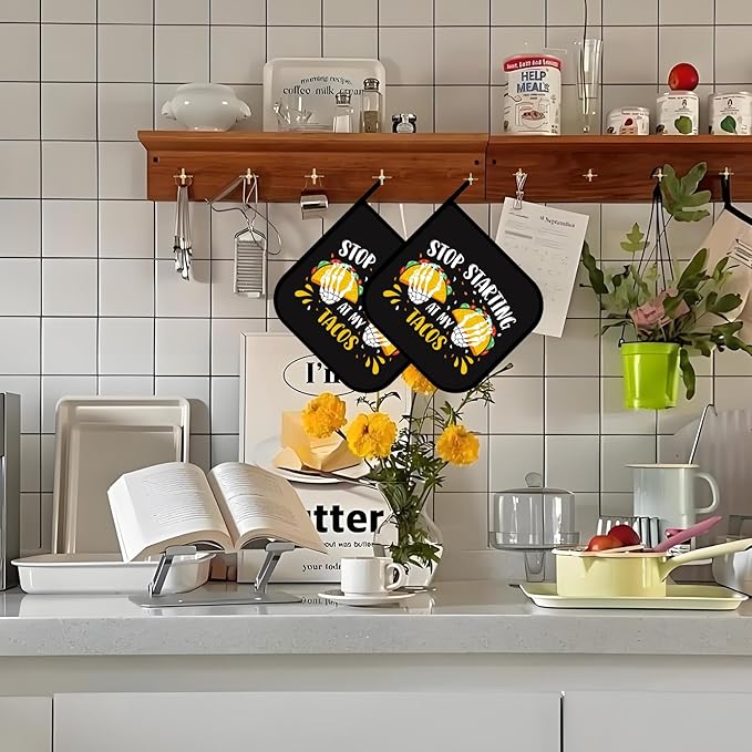 Tacos Pot Holders Set of 2,Kitchen Heat Resistant Potholder for BBQ Cooking Baking,Food Hot Pad for Women Men