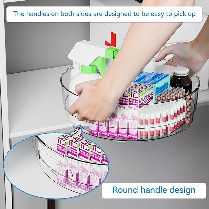 Yieach 4 Pack 12" W Clear Acrylic Lazy Susan Turntable for Cabinet,Refrigerator,Pantry and Kitchen - with Handle - Large Fridge Sauce Condiment Turn Table Organizer,Spinning Round Spice Rack Carousel
