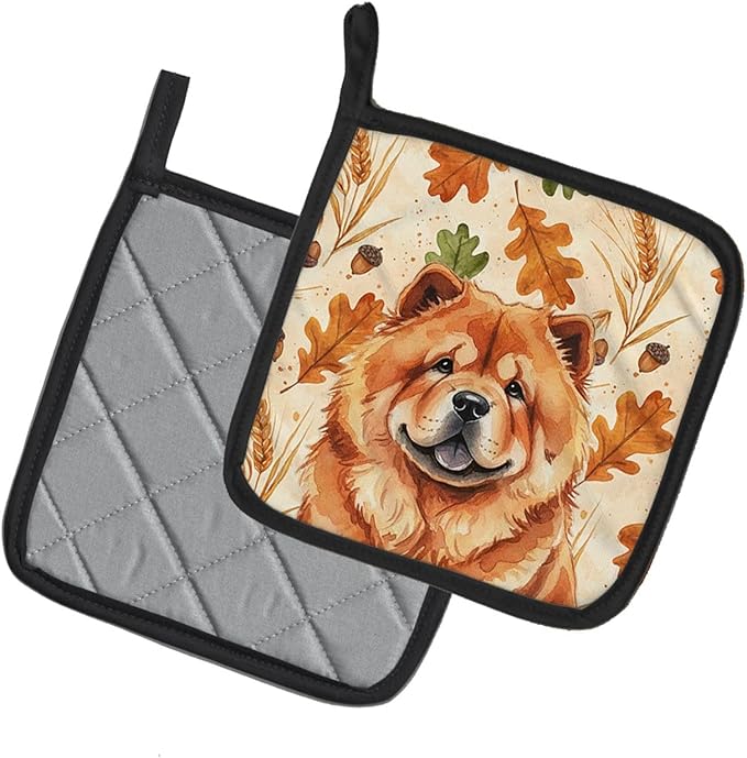 Caroline's Treasures Red Chow Chow Heirloom Fall Pair of Pot Holders Pair 7.5x7.5 Quilted Insulated Hot Pads Decorative Kitchen Gift Made in USA