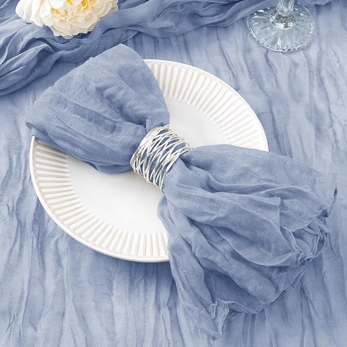 DeZerlor 12 Pack Dusty Blue Cheesecloth Napkins Spring Cloth Napkins Set of 12 Blue Dinner Napkins Bulk 21x21 Inches for Wedding Bridal Shower Baby Shower Parties