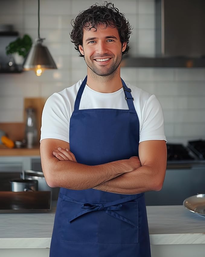 Syntus Apron for Men Women, Adjustable Cooking Kitchen Chef Aprons with 2 Pockets, Cotton/Polycotton/Polyester