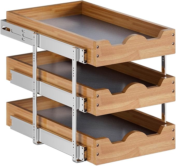 OCG Pull Out Cabinet Drawer 11" W x 21" D, 3 Tier Pull Out Cabinet Organizer, Heavy-Duty Slide Out Drawer for Cabinets, Base Cabinet Organization for Kitchen, Pantry, Bathroom