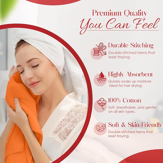 RIVERSIDE 6 Pack Premium Hand Towels Set, 16x28 inches, 100% Ring Spun Cotton, 600 GSM, Soft, Quick Dry and Highly Absorbent, Towels for Bathroom, Kitchen, Gym, Spa - Orange