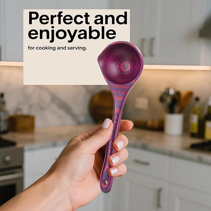 Pakkawood Deep Soup Ladles with Spout | 9.6 inch Big Soup Ladle for Cooking | Wooden Spoons for Cooking | Wood Kitchen Utensil | Byzantium