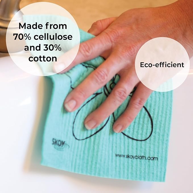 Skoy Cloth, 8-Pack Versatile Swedish Dishcloths for Kitchen and Household Use, Reusable Cleaning Cloths, Planet-Friendly, Dishwasher and Dryer-Safe, Mint Green