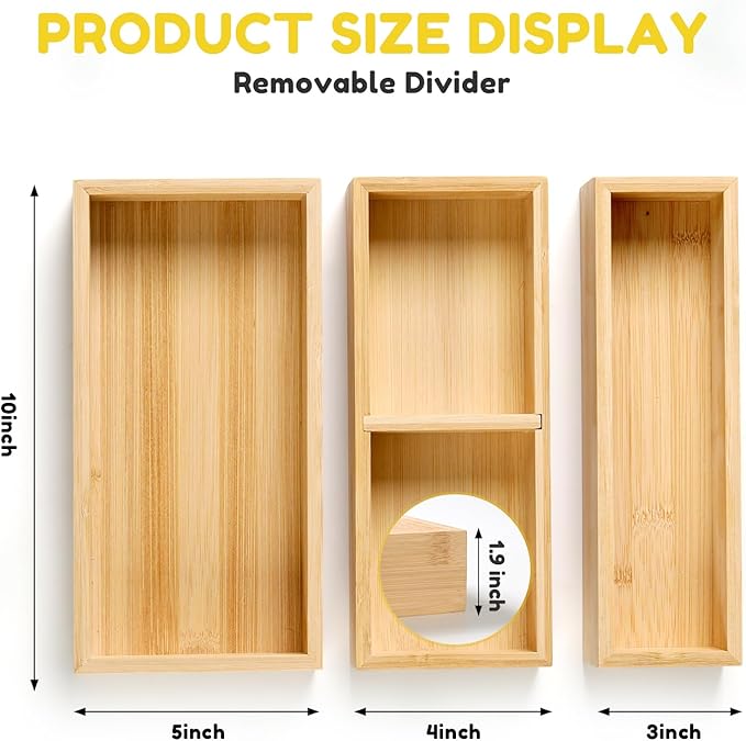 lilLittle Bamboo Drawer Organizer, 3 Pcs Kitchen Drawer Organizer Set, Multi Purpose Utensil Drawer Organizer, Silverware Organizer for Kitchen, Bathroom, Office, Junk Drawers
