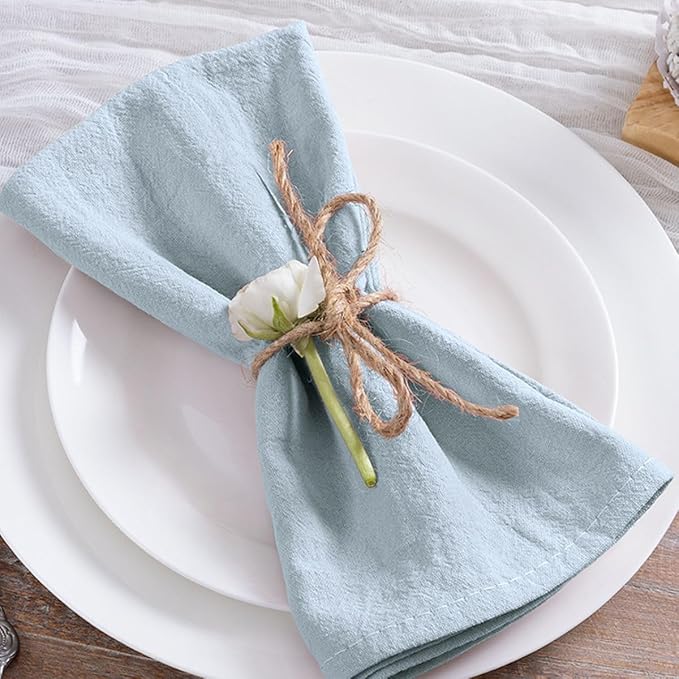 MLMC 4 Pack Silver Blue Cloth Napkins Rustic Washable Cotton Linen Napkins Set of 4 17"x17" Reusable Dinner Napkins Cloth for Wedding Birthday Party Everyday Use Decor