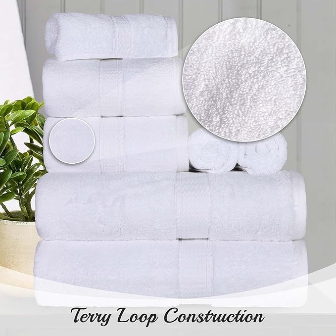 Superior Egyptian Cotton Pile Bath Towel Set of 4, Ultra Soft Luxury Towels, Thick Plush Essentials, Absorbent Heavyweight, Guest Bath, Hotel, Spa, Home Bathroom, Shower Basics, White