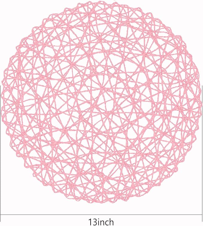 AHHFSMEI Paper Braided Round Placemats Set of 12 Natural Non-Slip Heat Resistant Table Mats for Dining Tables Woven Indoor Outdoor Place mats(Pink)