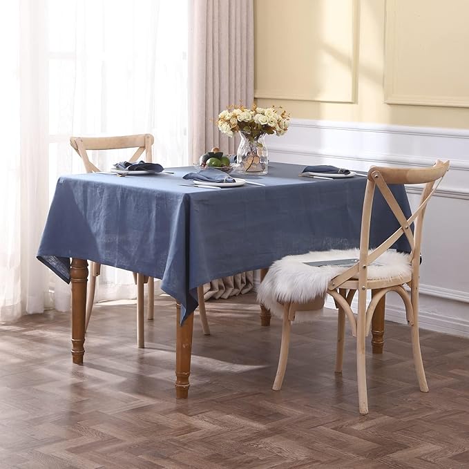 Simple&Opulence Textured Tablecloth 100% Linen Table Cloth, Kitchen Dinning Tabletop Decoration, for Outdoor and Indoor Use (Classic Blue, 60"×84")