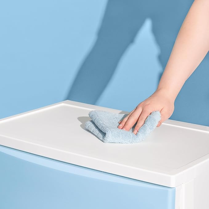 IRIS USA Plastic Drawer Storage Organizer, 4-Drawers, for Classroom Art Supplies Bathroom Dorm Bedroom Laundry Room, Wide, White Frame with Matte Blue Front Panels