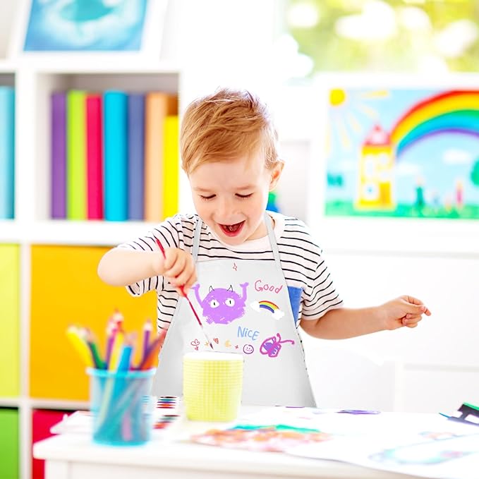 72PCS DIY Kids Chef Hat and Apron Set Kids Painting Aprons with Colored Pen and Crafts Template for Baking Painting Craft