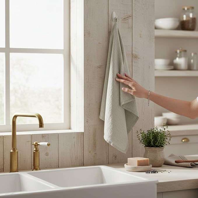 Linen Kitchen Dish Towels – 20” x 27” – 100% Pure Stonewashed Linen Hemstitch Hand Towel/Tea Towel - Set of 2 (Natural)