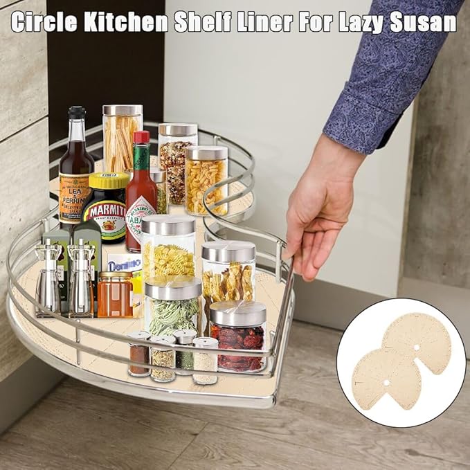 2 PCS 26" Lazy Susan Shelf Liner, Jaxbo Silicone Lazy Susan Liner for Dual Tier Pie Cut Organizer,Non-Slip Thermal Protection Mat
