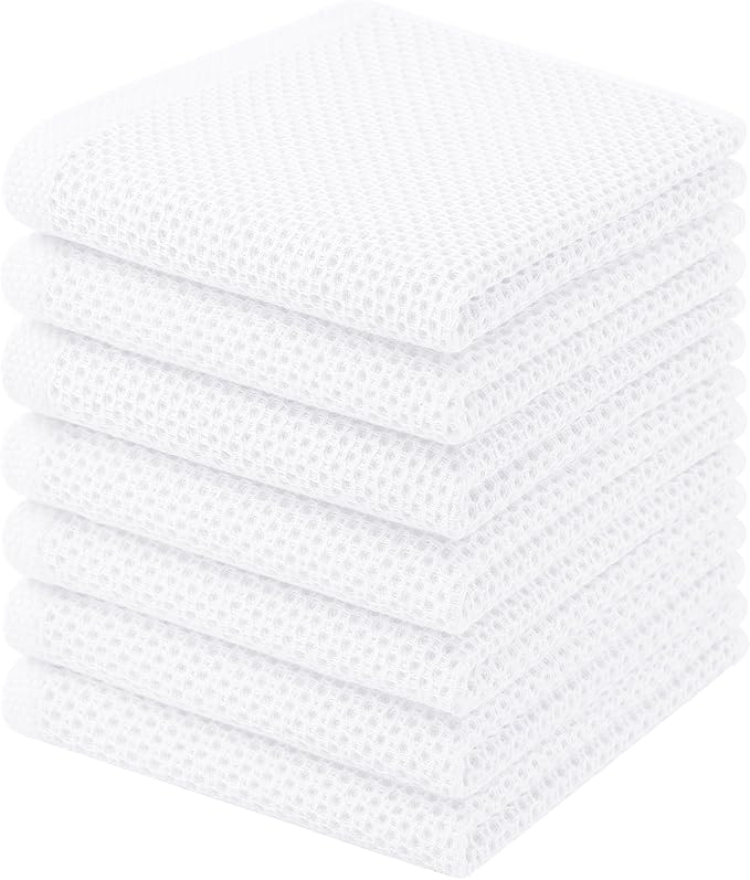 Homaxy 100% Cotton Waffle Weave Kitchen Dish Cloths, 7-Pack Ultra Soft Absorbent Dish Towels, Quick Drying Dish Rags, 12 x 12 Inches, White