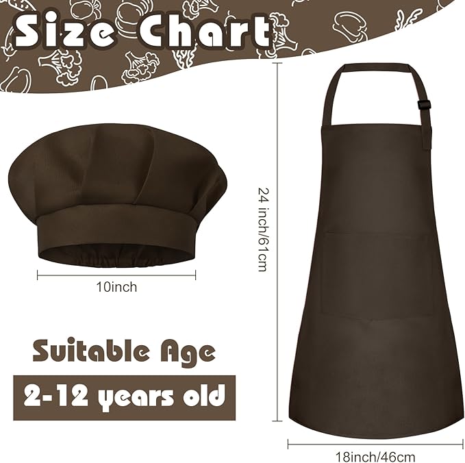 Kids Apron and Chef Hat Set Children Apron Adjustable with 2 Pockets Children Chef Painting for Cooking Baking