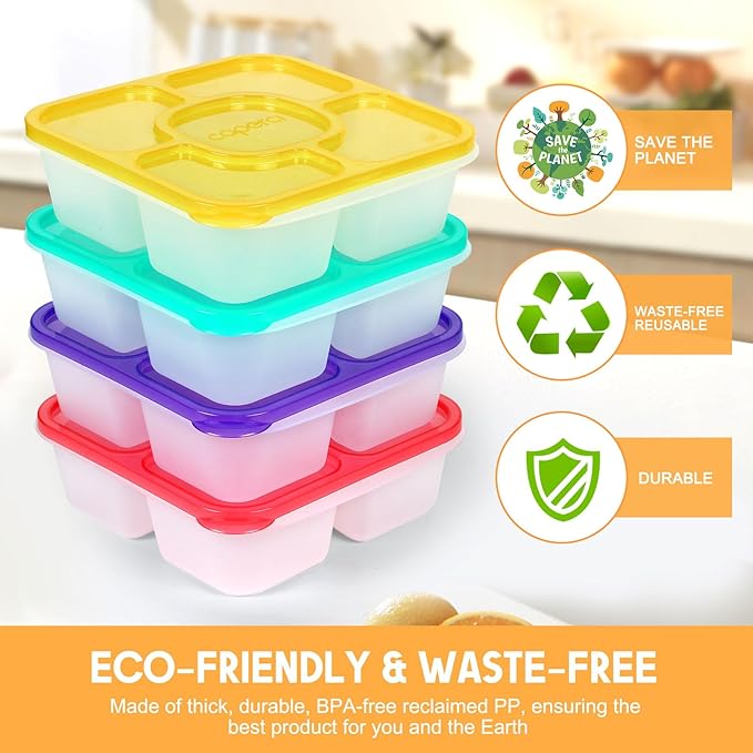 Caperci Original Bento Snack Box Containers for Kids & Adults - Lunchable Food Containers 5 Compartments with 4 Leakproof Small Containers, BPA-Free, Set of 4