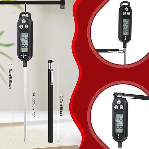 Copkim 12 Pcs Meat Food Thermometer Food with Probe Water Liquid Instant Read Digital Thermometer Kitchen Cooking Supplies for Cooking BBQ Milk Yogurt (Black)