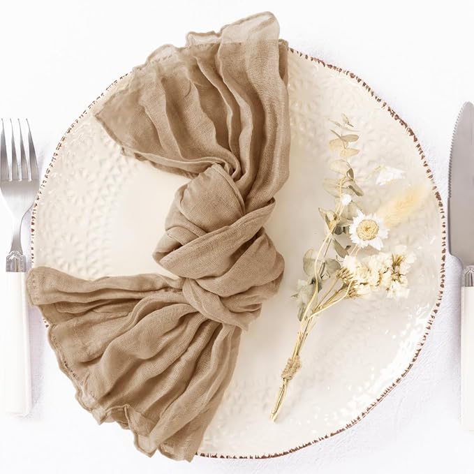 DeZerlor 20 Pack Nude Cheesecloth Napkins Spring Cloth Napkins Set of 20 Coffee Dinner Napkins Bulk 21x21 Inches for Wedding Bridal Shower Baby Shower Parties