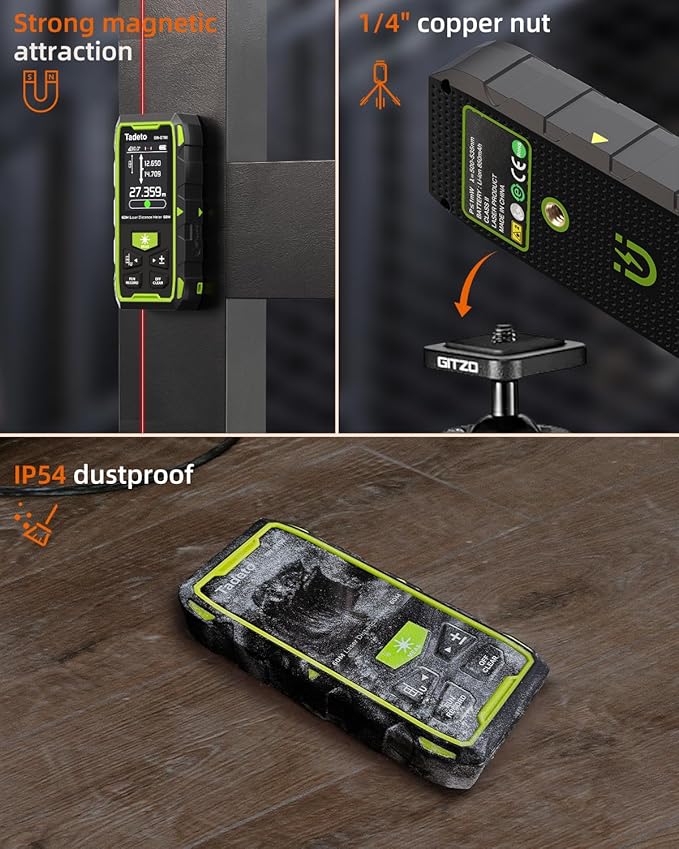 Tadeto Dual Laser Measuring Tool, 393FT/120M Bilateral Laser Measurement Tool Backlit LCD Display, Rechargeable Laser Measure with Ft/in/M Multiple Units Length/Area/Volume/Angle