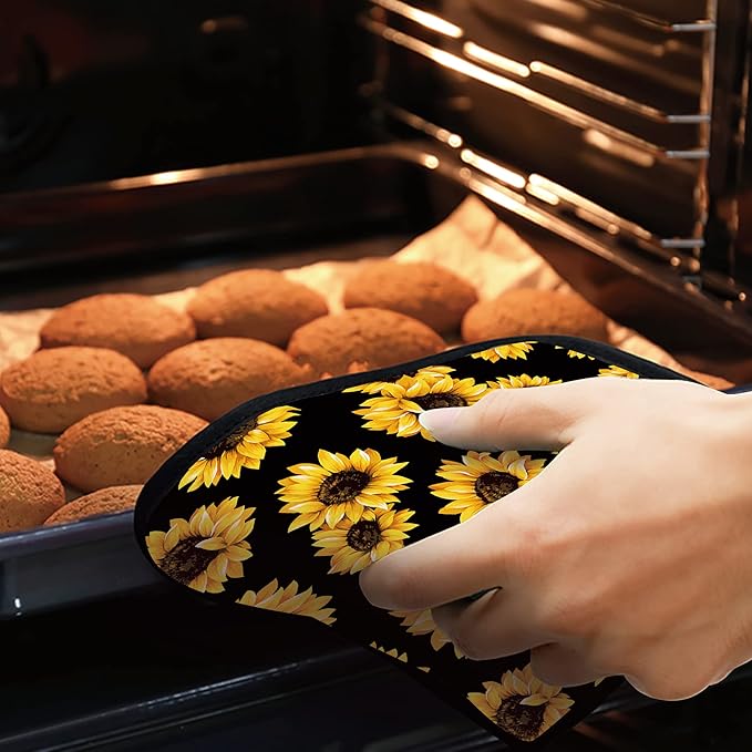 Sunflower Floral Pot Holders Set of 2 Kitchen Heat Resistant Potholder for Microwave Cooking Baking Oven End Dishes and BBQ